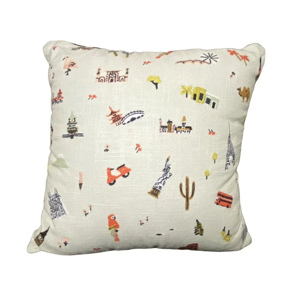 Rifle‎ Paper Throw Pillow Wanderlust Landmark Loloi Pillow 18x18 Embroidered